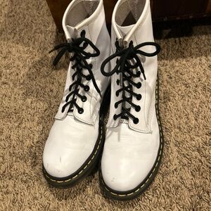 White Leather Lace-Up Boots